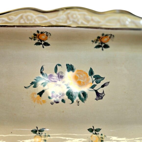 VTG Handpainted Portugal floral tray Roses Ceramic collectible 11" - Picture 8 of 9